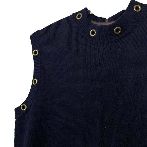 Vtg Fianona Knit 2 Pc Set Jacket Dress Grommet Studded Navy Blue Gold Size M - Picture 7 of 11